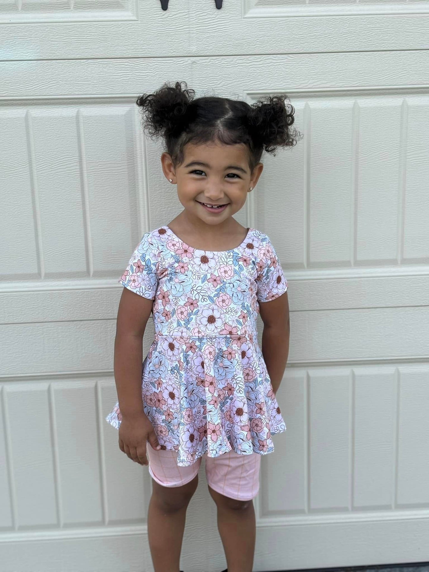 Floral Twirl Peplum and Bikers Set