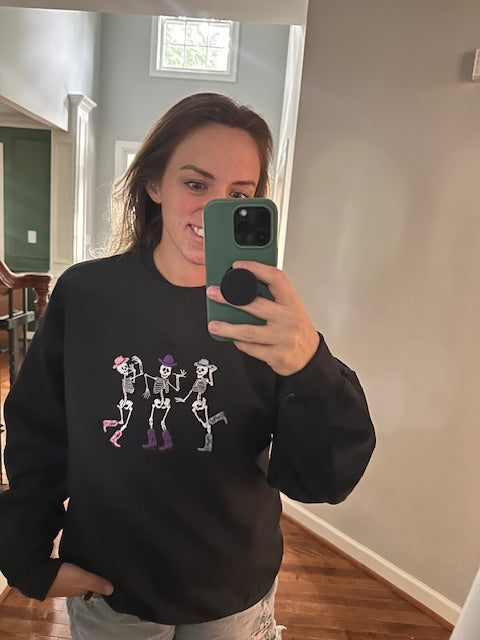 Dancing Western Skeletons Embroidered Sweatshirt