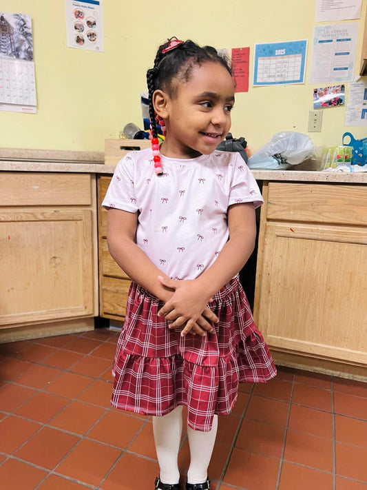 Tiered Skirt and Basic Tee in Dainty Bows and Plaid