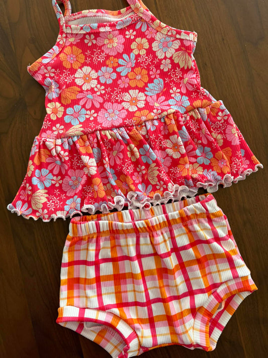 Floral and Plaid Cami Peplum and Shorties Set- MADE TO ORDER