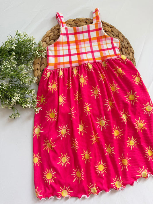 Tank Dress in plaid and suns- MADE TO ORDER