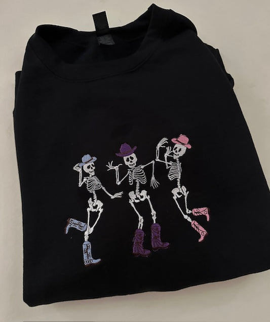 Dancing Western Skeletons Embroidered Sweatshirt