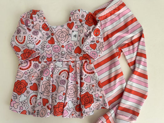 Valentine's Doodles Twirl Peplum and Legging Set